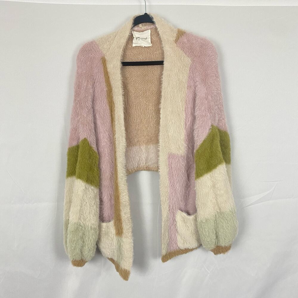 &Merci Colorblock Oversized Fuzzy Open Front Card… - image 1